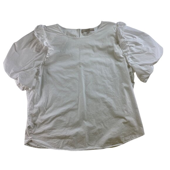 Ann Taylor Loft White Ruffle Sleeve Blouse XL 100% Cotton Top Western Boho Cute - Picture 6 of 6